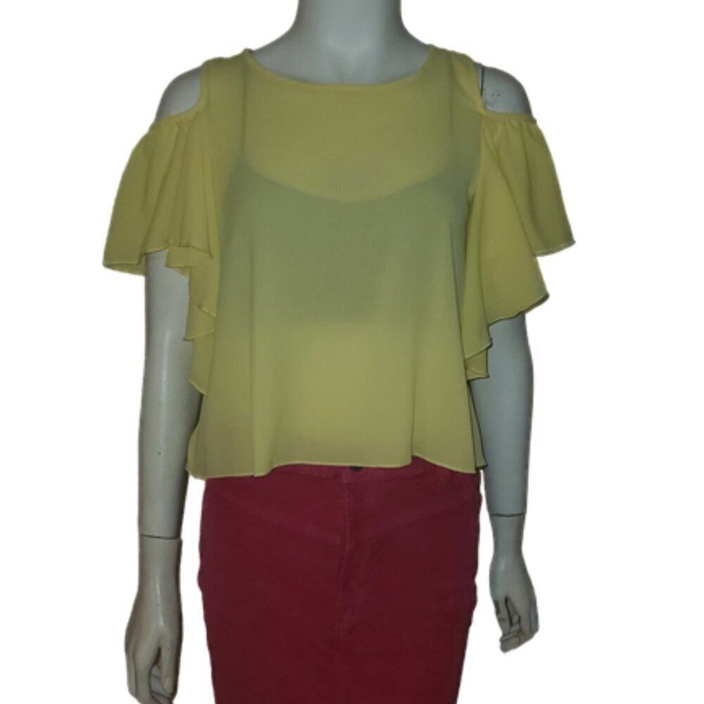 Papaya Cold Shoulder Yellow Blouse || Small || EUC